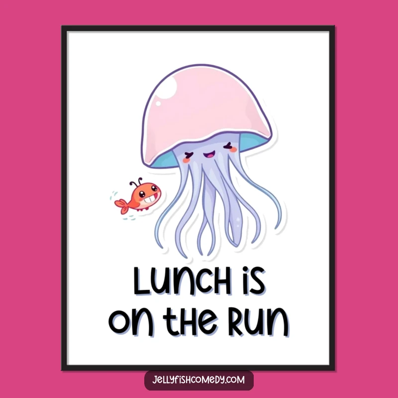 Funny Jellyfish Shrimp Chase Poster - Playful Ocean Wall Art