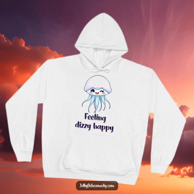 Funny hoodie with a winking, slowly spinning jellyfish, offering comfort and a playful design.