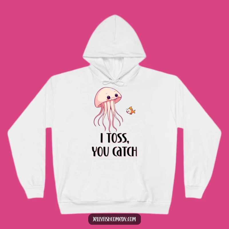 Funny Jellyfish Fish Toss Hoodie - Cozy Playful Antics Sweatshirt Gift