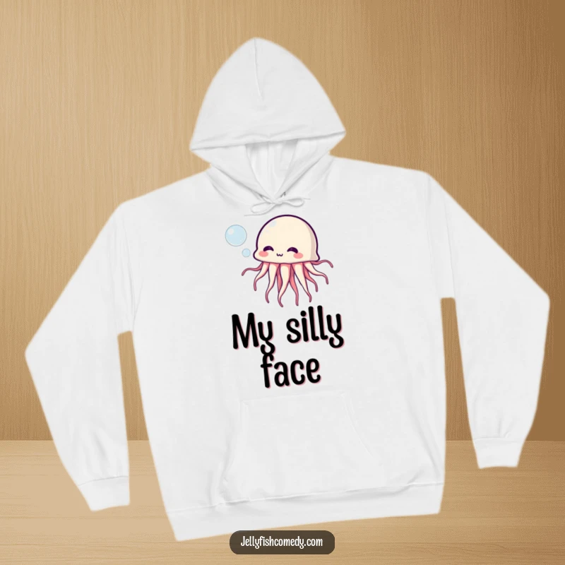 Funny Jellyfish Hoodie: A humorous jellyfish blowing a bubble adds a cheerful, funny touch to this cozy garment.