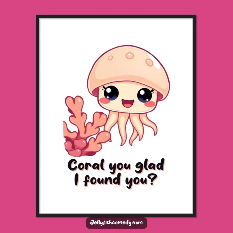 Free Printable Wall Art: Jellyfish Peeking Coral, Funny Downloadable Ocean Decor