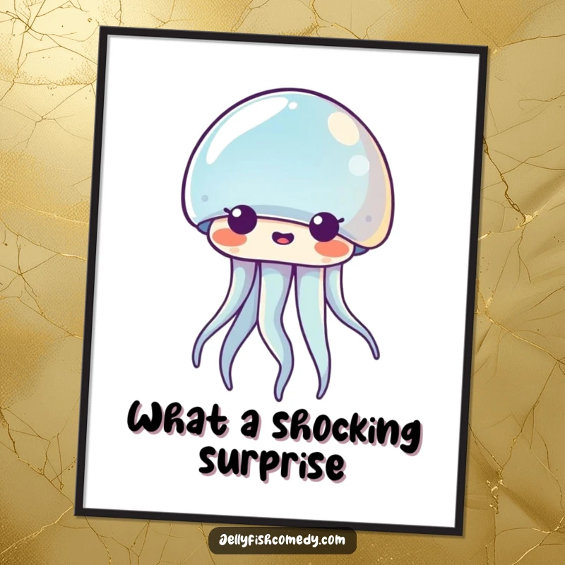 Funny Free Printable Wall Art: A Kawaii jellyfish with a shocked expression, eyes wide, creating a humorous downloadable art piece.