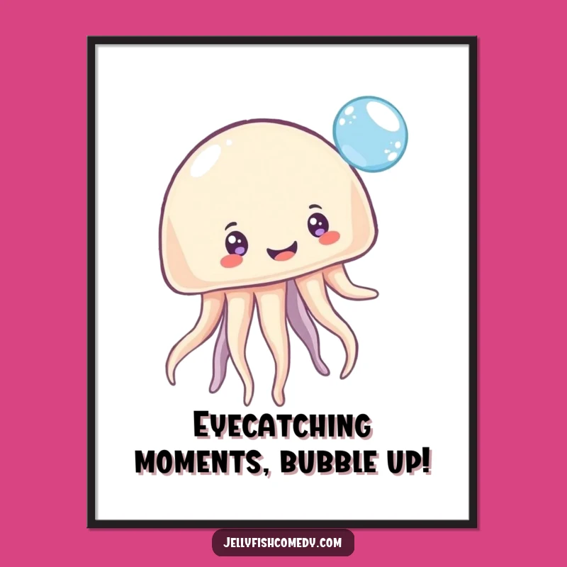 Free Printable Wall Art: Whimsical Jellyfish with Many Eyes Bouncing Bubble