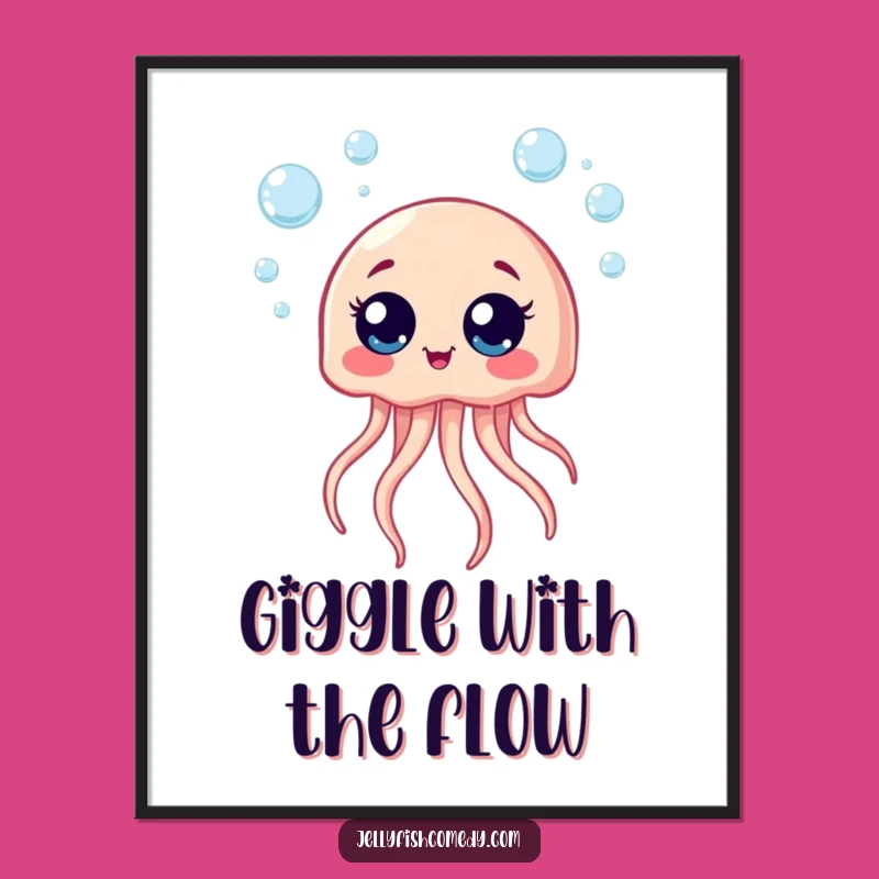 Funny Free Printable Wall Art: Giggling Jellyfish with Bubbles for Whimsical Downloadable Decor