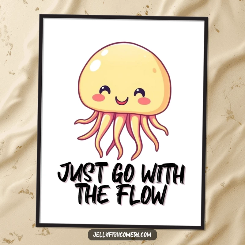Funny Free Printable Wall Art: A smiling jellyfish floats with infectious happiness, bringing cheerful vibes.