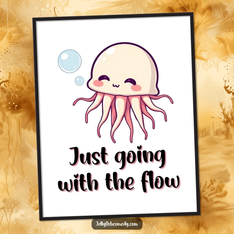 Free Printable Wall Art: Jellyfish with a comical expression blowing a big bubble, a fun and quirky downloadable piece.
