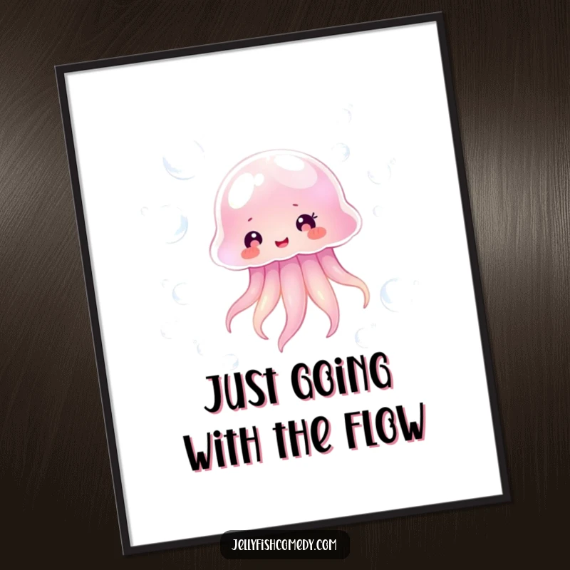 Free Printable Jellyfish Wall Art, showcasing a transparent jellyfish peacefully floating amongst shimmering bubbles, creating a serene downloadable decor piece.