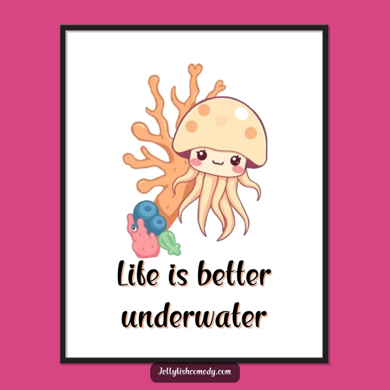 Free Printable Wall Art: Kawaii Jellyfish Coral Peek Downloadable Decor!