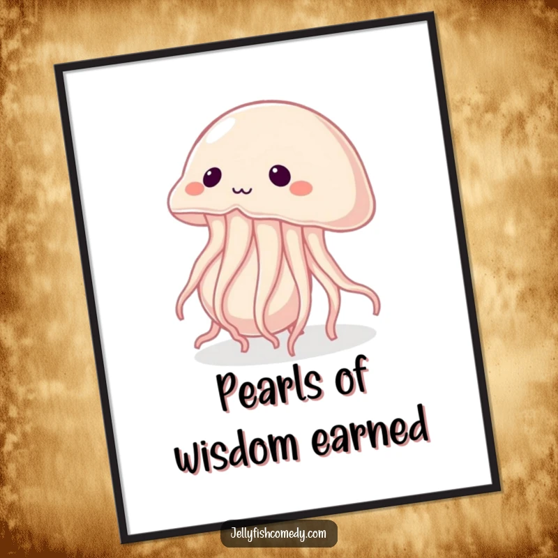 Free Printable Wall Art: A determined jellyfish pushing a giant pearl with visible effort, symbolizing perseverance and strength.