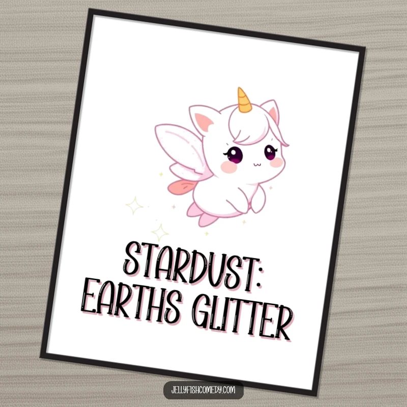 Funny Free Printable Wall Art depicting a small, ethereal creature gracefully moving, leaving behind a mesmerizing trail of sparkling stardust.