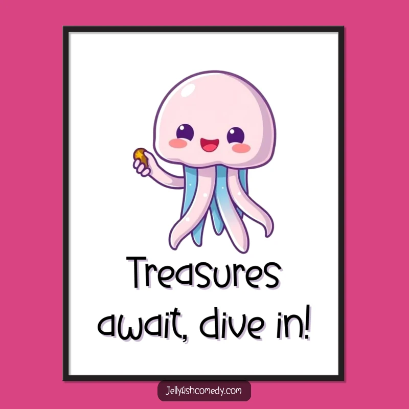 Funny Free Printable Wall Art: Kawaii Jellyfish Points to Treasure!