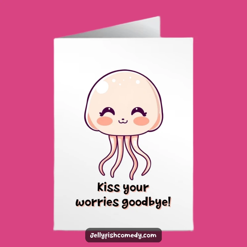 Free Printable Birthday Card: Kawaii Jellyfish Kissing Shy Blush Downloadable Gift