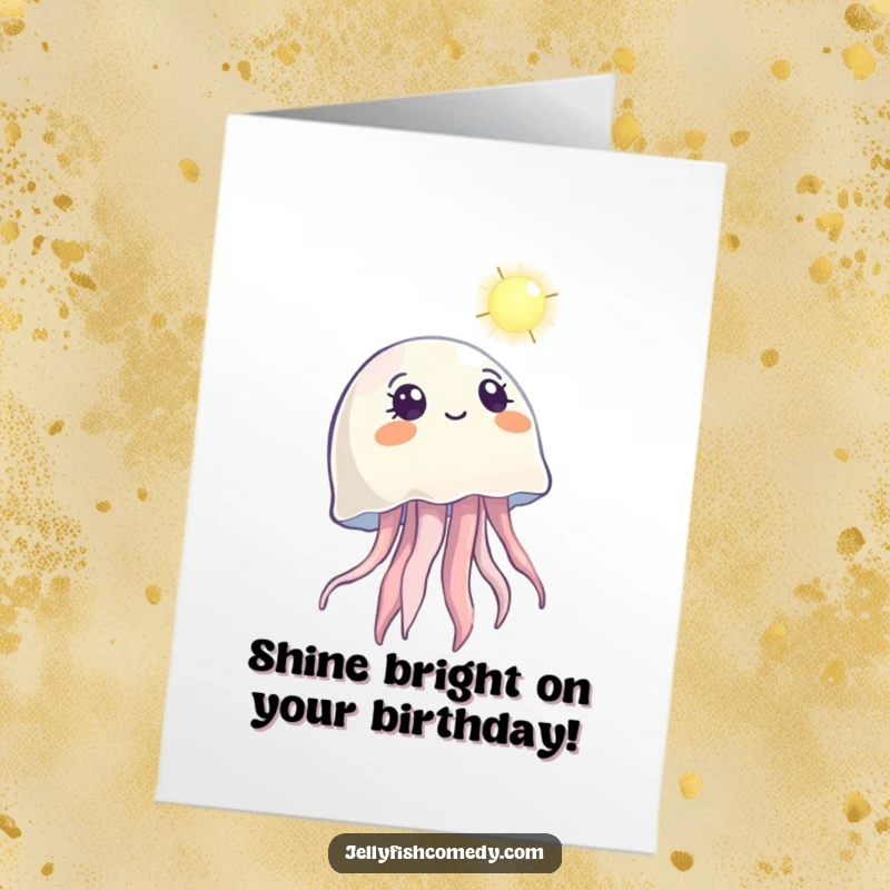 Funny Free Printable Birthday Card featuring a jellyfish looking up with wonder at a distant light, symbolizing dreams.