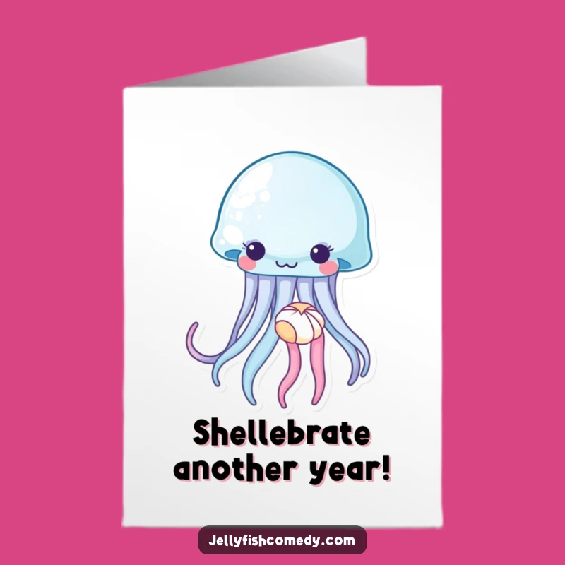 Free Printable Birthday Card: Sweet Jellyfish Seashell Hug - Downloadable Gentle Gift
