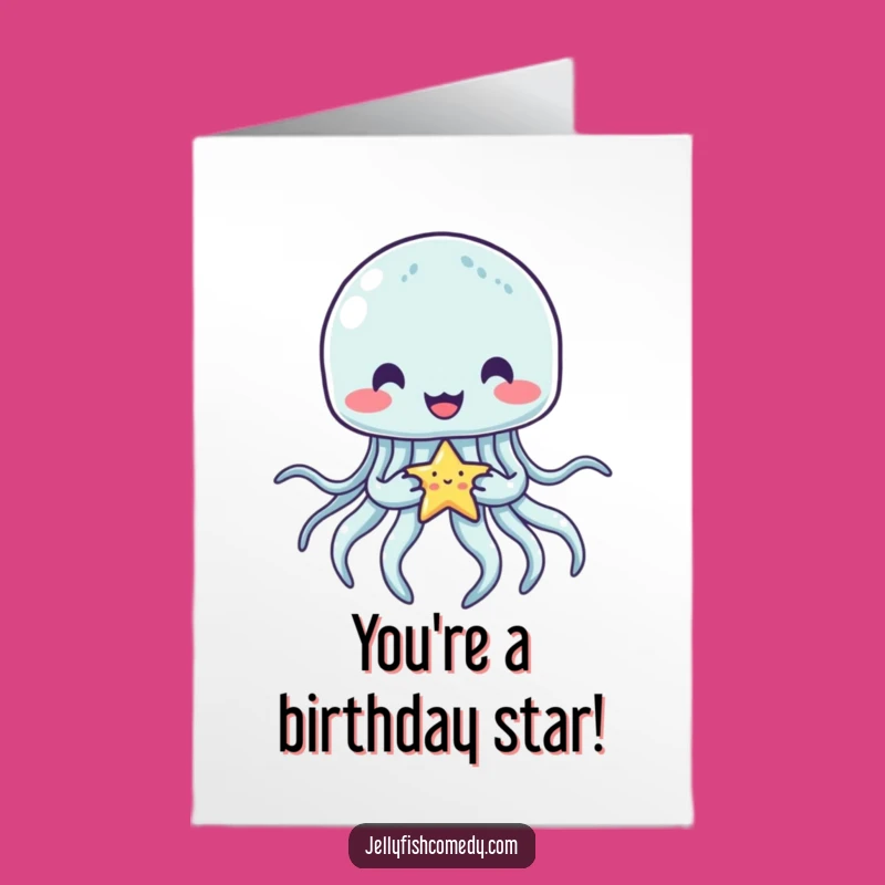Free Printable Birthday Card: Star-Holding Jellyfish - Sweet Downloadable Gift for a Shining Celebration!