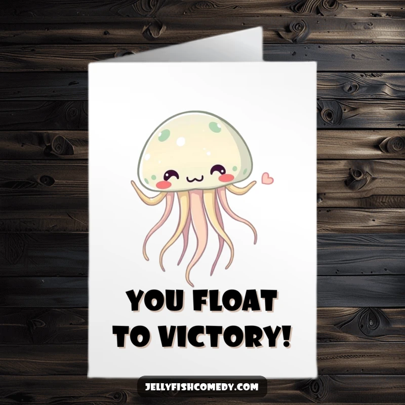 Funny Free Printable Congratulations Card featuring a bright jellyfish dancing energetically, its tentacles wiggling in a comical rhythm.
