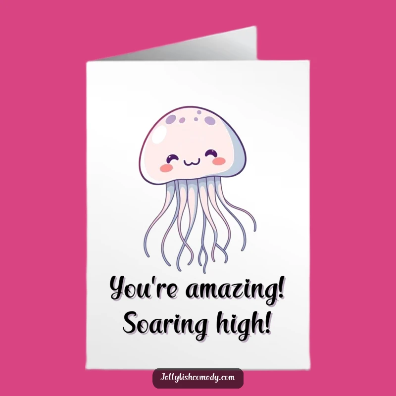Free Printable Congrats Card: Kawaii Jellyfish Floating Success DIY Gift for Achievements