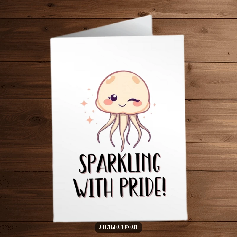 Free Printable Congratulations Card featuring a confident jellyfish winking, leaving a fabulous trail of celebratory sparkles.