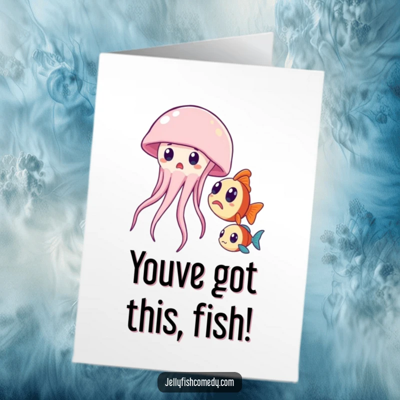Funny Free Printable Congratulations Card: A wide-eyed jellyfish showing surprise, perfect for a unique downloadable celebration.