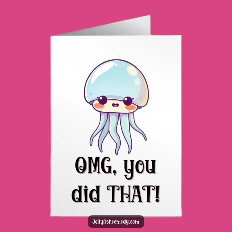 Free Printable Congrats Card: Surprised Kawaii Jellyfish for Amazing Achievements & Funny Downloads
