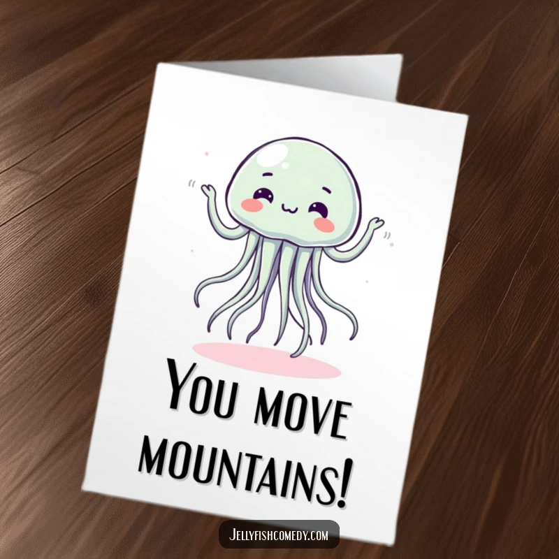 Funny free printable dancing jellyfish congratulation card, performing a silly, wobbly dance, a unique downloadable message.