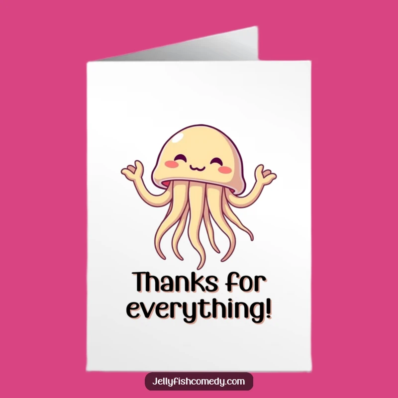 Free Printable Excited Jellyfish Thank You Card - Waving Tentacles Downloadable Gratitude