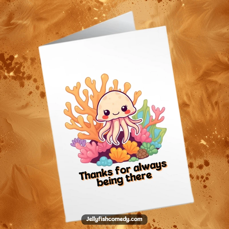 Free Printable Thank You Card: Jellyfish peeking from colorful coral, a gentle and thoughtful downloadable greeting.