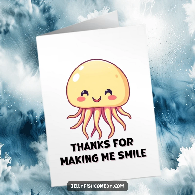 Funny Free Printable Thank You Card: A smiling jellyfish floats happily, ready to express sincere gratitude.