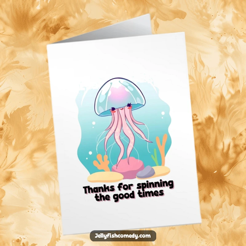 Free Printable Thank You Card: Jellyfish spinning gracefully in water, a calm and serene downloadable greeting.