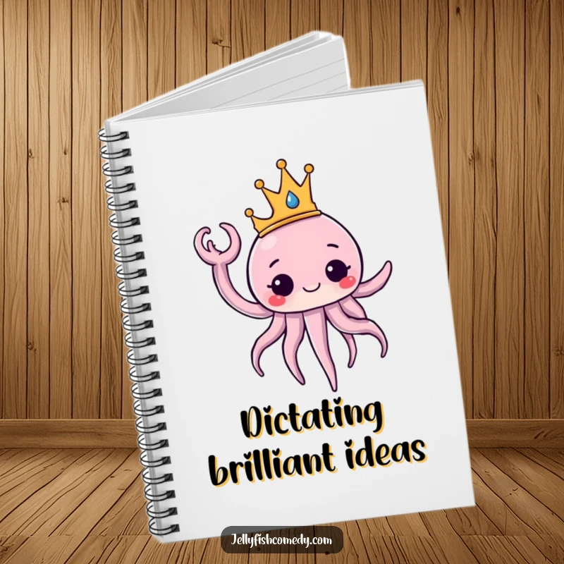 Funny Notebook cover with a jellyfish wearing a crown, waving regally. Ideal for capturing noble thoughts and grand plans.