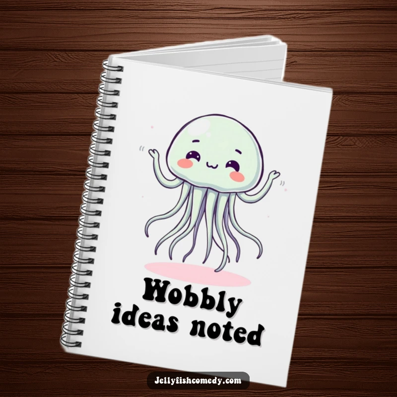 Funny notebook with a jellyfish doing a silly, wobbly dance, ideal for jotting down fun ideas.