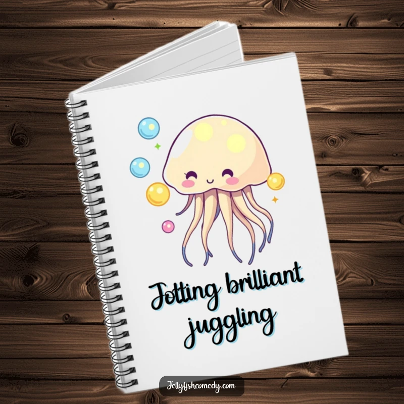 Funny notebook featuring a jellyfish juggling glowing orbs, ideal for capturing bright ideas.