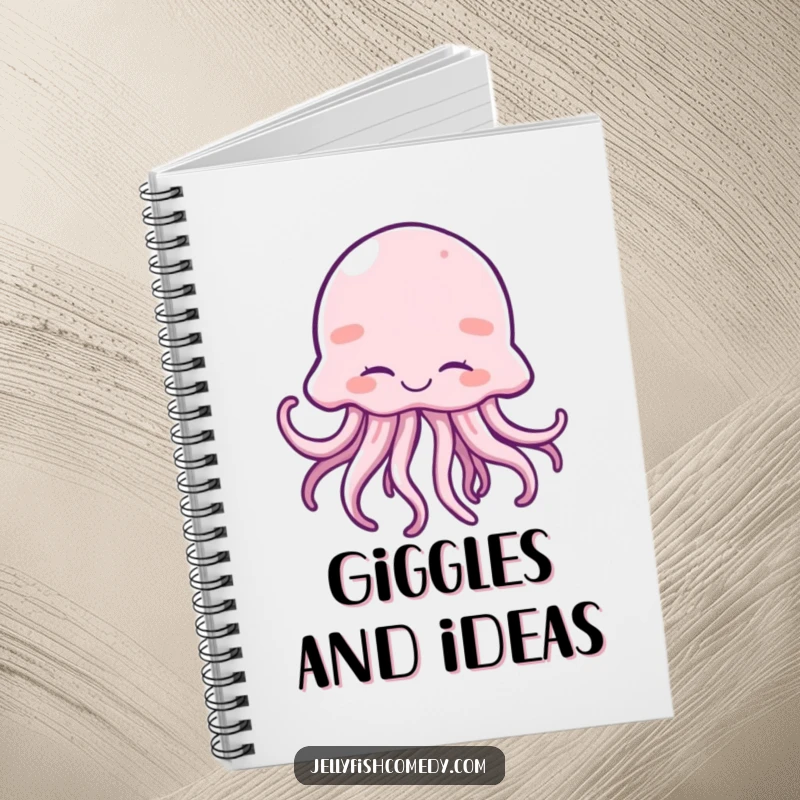 Funny notebook with a happy jellyfish giggling and wiggling its tentacles, ideal for jotting down joy.