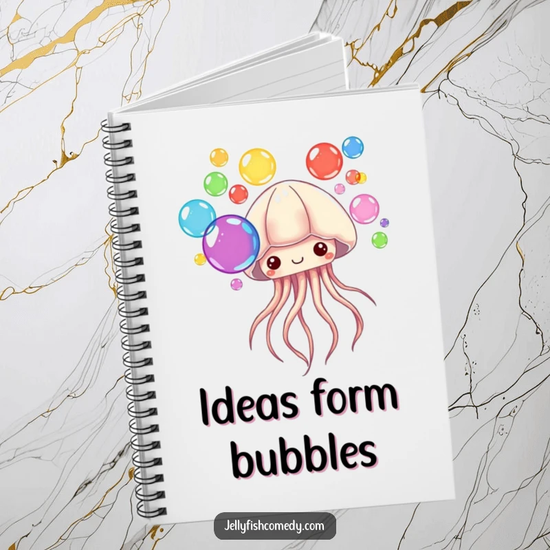 Funny Notebook cover with a jellyfish blowing colorful bubbles. Ideal for capturing colorful thoughts and whimsical notes.