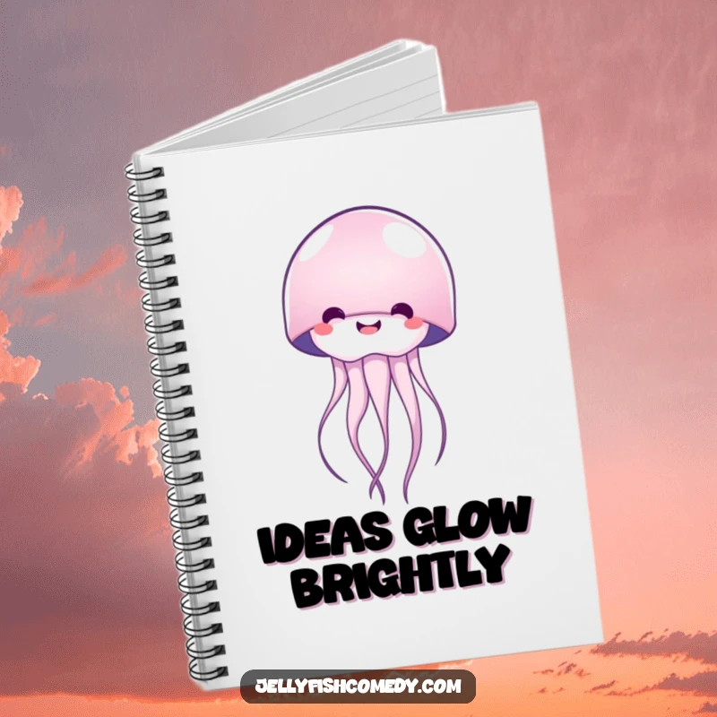 Funny happy jellyfish notebook for jotting down happy thoughts, featuring a smiling ocean creature, a cute and functional stationery.