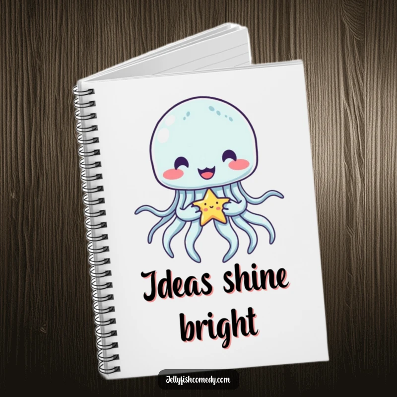 Funny jellyfish notebook featuring a happy jellyfish happily holding a tiny star with its tentacles, perfect for jotting down starry thoughts.