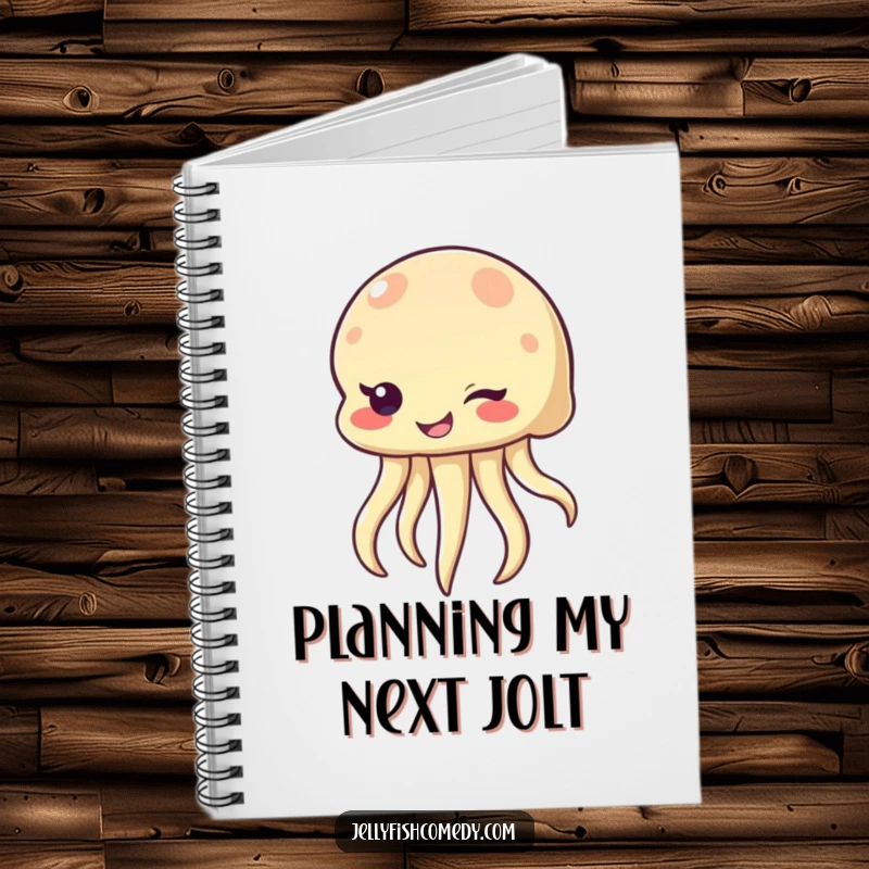 Funny winking jellyfish notebook, featuring a sea creature with a mischievous smile and wink, ideal for jotting down thoughts with humor.