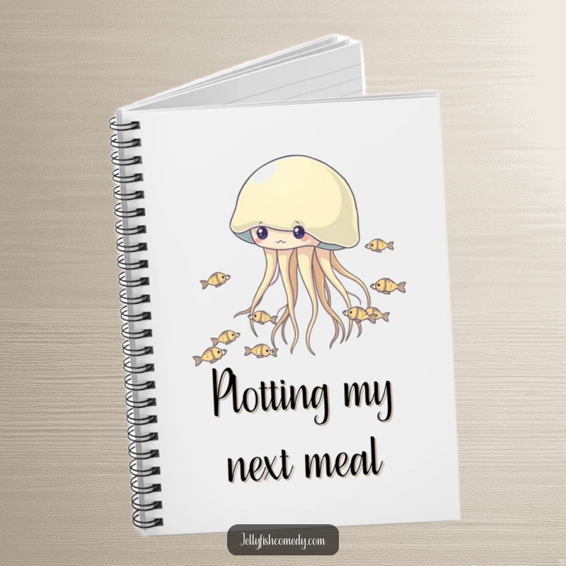 Funny Jellyfish Notebook: A whimsical jellyfish on a chase adorns this notebook, perfect for capturing funny thoughts.