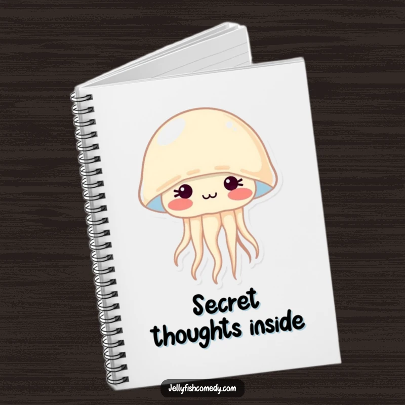 Funny notebook with a shy jellyfish blushing adorably, perfect for writing down sweet thoughts and gentle reminders.