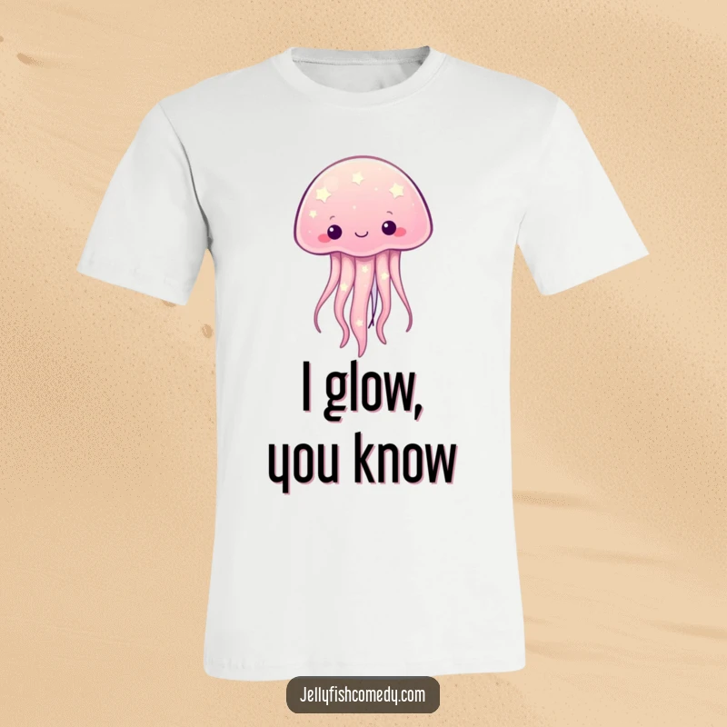Funny kawaii jellyfish with starry patterns on a t-shirt, designed for humorous wear and celestial appreciation.
