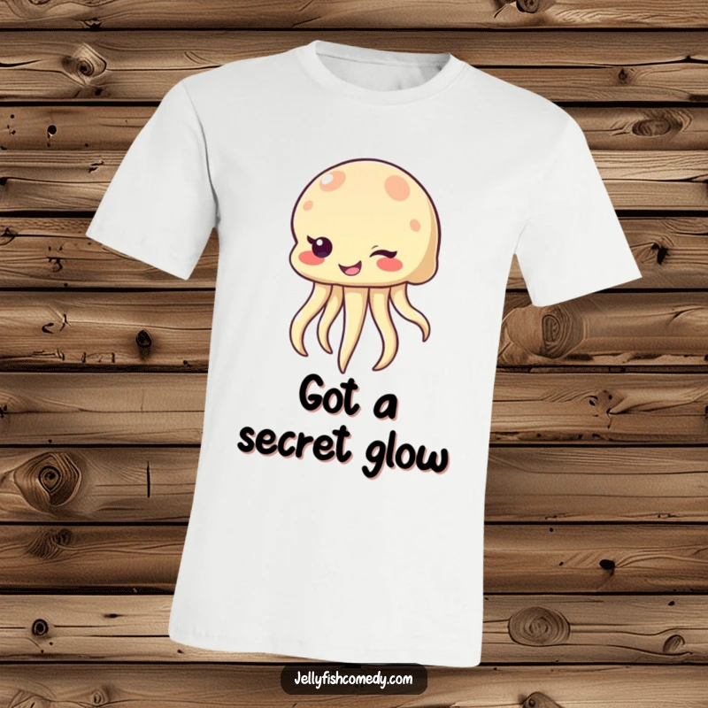 Funny winking jellyfish t-shirt, a sea creature with a sly, bubbly smile and a wink, perfect for fans of playful humor.