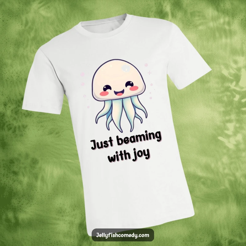 Funny Kawaii Jellyfish T-Shirt featuring a jellyfish with a big smile and radiating bubbly energy, great for any occasion.