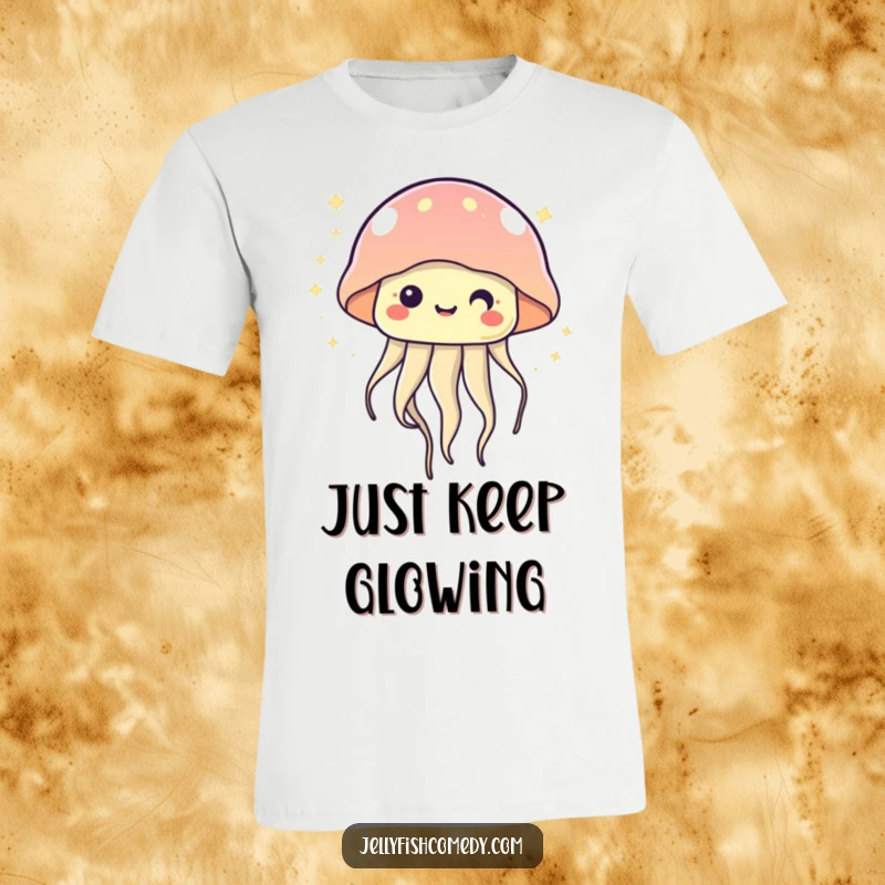 Kawaii jellyfish t-shirt featuring a cute jellyfish happily floating and twinkling, embodying a magical and joyful ocean vibe.