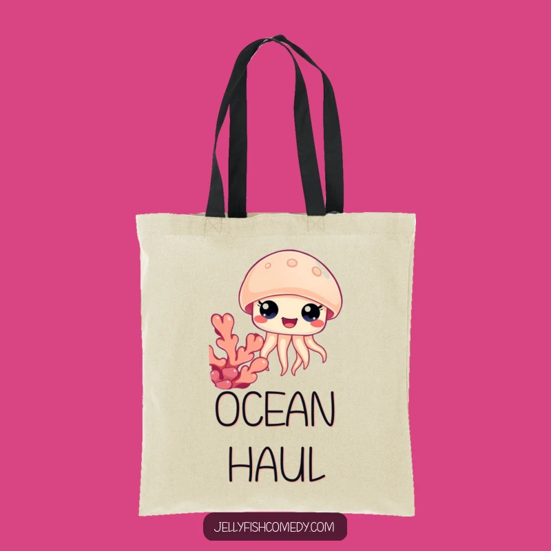 Funny Jellyfish Coral Tote Bag: Happy Eyes Peeking for Everyday Fun