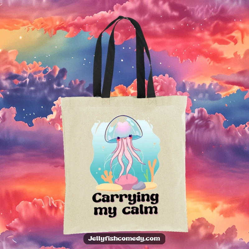 Funny Jellyfish Tote Bag: A jellyfish spins gracefully in a current, making this a humorous and stylish accessory.