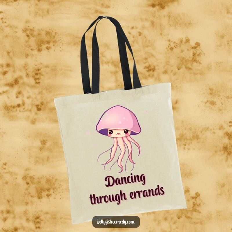 Funny Tote Bag with a design of a jellyfish gracefully twirling in the water. This bag is perfect for carrying essentials with elegance.