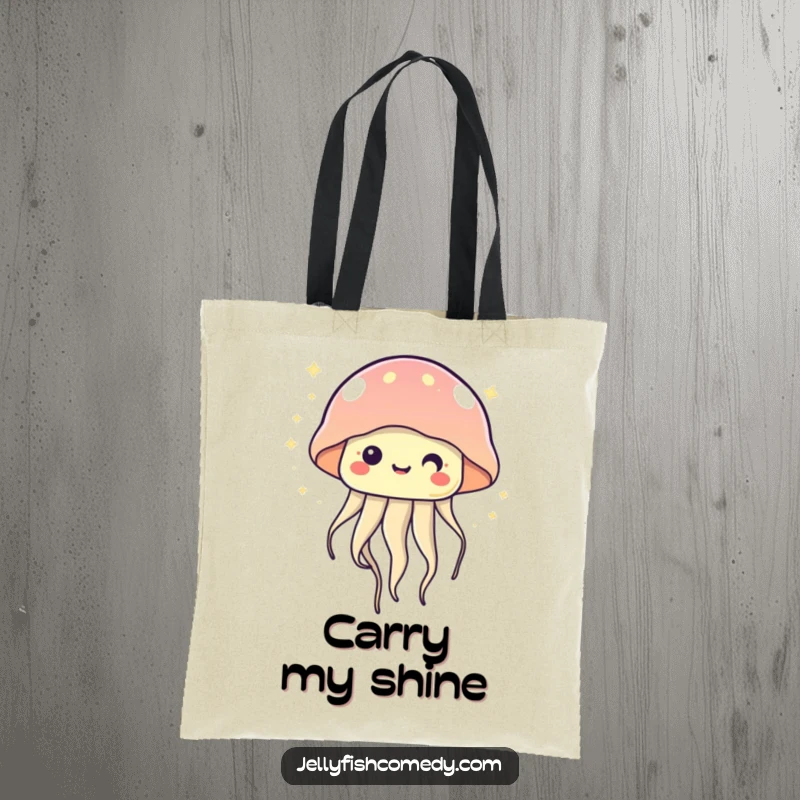 Kawaii jellyfish tote bag featuring a cute, twinkling jellyfish floating happily, perfect for carrying essentials with a magical flair.